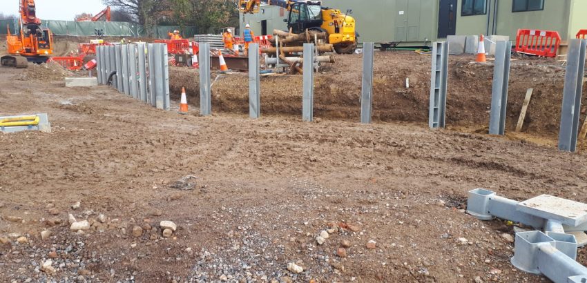 construction site of a retaining wall