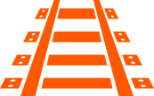 A set of rail tracks orange icon